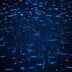 Obraz premium A close up of a circuit board with many small orange and blue dots