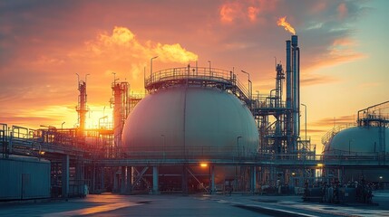 industrial area oil and gas LPG refinery plants and stores pipeline, Liquefied natural gas plant, Territory of the LNG factory, Landscape of oil refinery industrial area.
