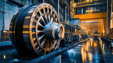 Fototapeta premium Close-up of turbines inside a hydroelectric power station, showcasing the engineering marvel of renewable energy.