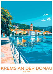 Krems An Der Donau Austria Poster Illustration Travel Print Decor Gift Paper Canvas Wall Retro Art