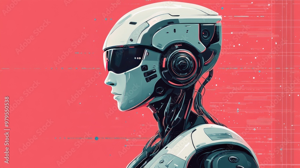 Poster illustration of a high-tech robot with cutting-edge technology, showing its advanced functionality a