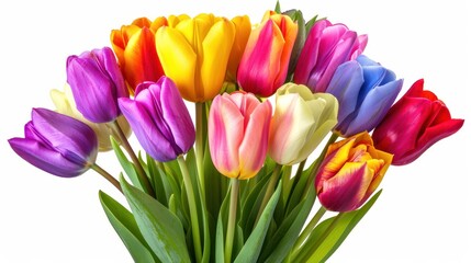 Obraz premium A vibrant bouquet of tulips in a rainbow of colors, bursting with energy and joy.