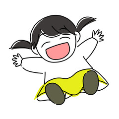 手をあげながらジャンプする女の子　花丸有り