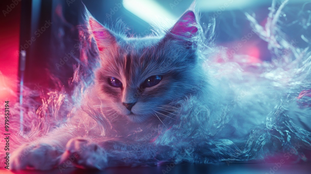 Poster Feline in a Dreamy, Neon Glow