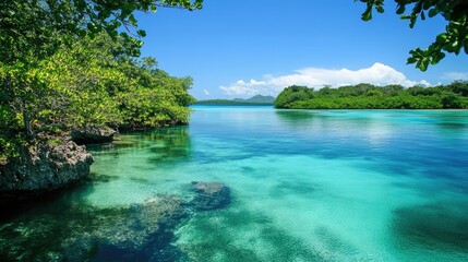A picturesque lagoon with shallow waters, ideal for snorkeling and exploring marine life.