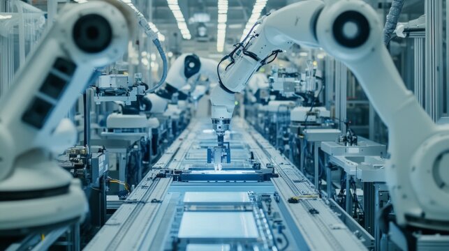 Automated Robotic Assembly Line, showcasing advanced technology in consumer electronics manufacturing, emphasizing efficiency, precision, and innovation in production processes.