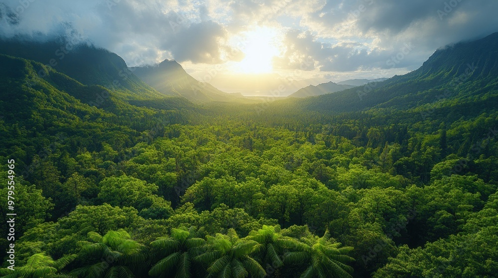 Wall mural Sunlit Mountain Valley