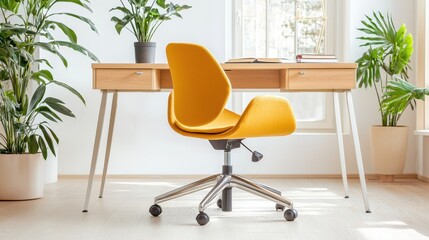 Timeless Elegance in Vintage Home Office with Antique Wooden Desk and Greenery