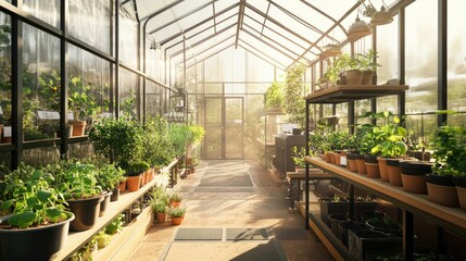 A smart greenhouse equipped with sensors and automated systems for efficient plant care and monitoring.