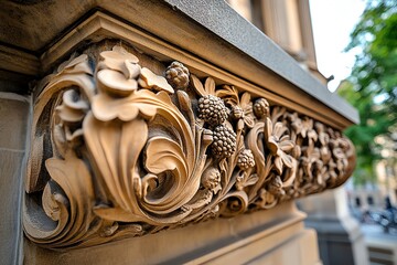 A close-up of the intricate carvings on the Old Town Hall, with its ornate details and historical significance