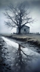 Grey tone wallpaper countryside architecture reflection building.