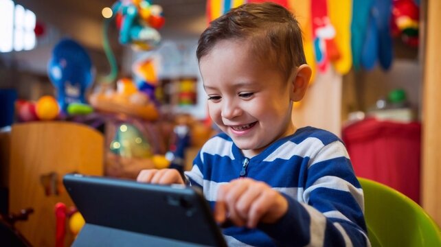 A child with autism smiles.