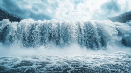 Obraz premium Water cascading over the top of a hydroelectric dam, creating a dramatic display of power and energy.