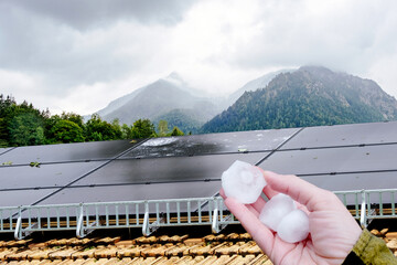 Severe storm with hail. Damage to solar panels.