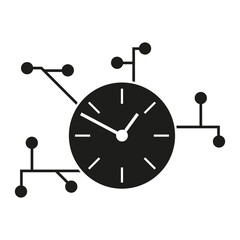 Clock with nodes icon. Technology time symbol. Network and time design. Vector clock concept.