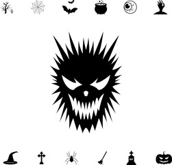 Horror and scary halloween faces silhouette icon, Pumpkin, emoji and tattoo ghost smile spooky jack evil mouth eyes scary silhouette vector illustration 