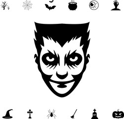 Horror and scary halloween faces silhouette icon, Pumpkin, emoji and tattoo ghost smile spooky jack evil mouth eyes scary silhouette vector illustration 