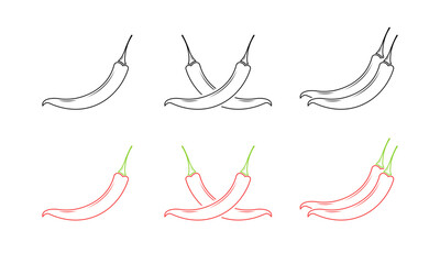 Pepper set icons. Linear and flat style. Vector icons.