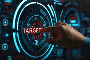 Obraz premium Corporate leader touching virtual screen with target, great for business promotions