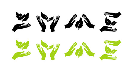 Nature care set icons. Flat and silhouette style. Vector icons.