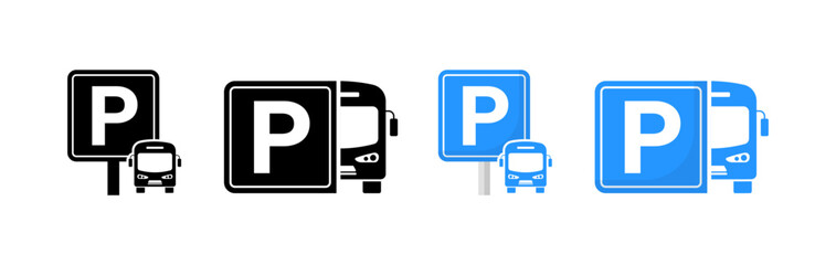 Bus road sign set icons. Flat and silhouette style. Vector icons.