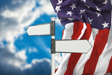 Road sign on the US flag background