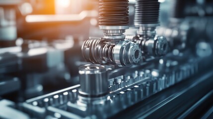 Naklejka premium Robotic Assembly Line in Action, showcasing advanced technology manufacturing intricate mechanical components for modern industrial machinery, emphasizing precision and efficiency