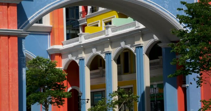 Colorful buildings like in Venice Italy in city Grand World Phu Quoc Island Vietnam Kien Giang Province, Vietnam Grand World Phu Quoc. famous entertainment, entertainment and shopping