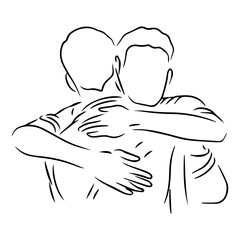 Two people hugging each other celebrating a Line Art Illustration meeting