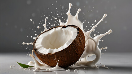 Coconut splash whit coconut milk isolated . Ai generative