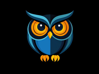Fototapeta premium Stylized owl logo featuring vibrant eyes and sleek design, perfect for branding or artistic projects. This abstract representation captures essence of wisdom and mystery