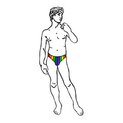Michelangelo's David Statue LGBTQ+ Rainbow Pride Swimsuit Illustration