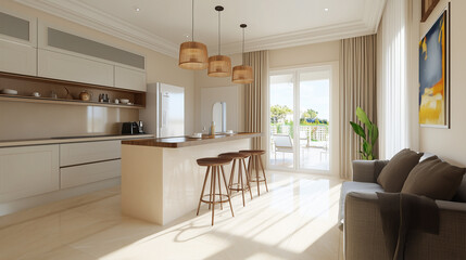 Fototapeta premium Modern kitchen interior with furniture and appliances - ai generative