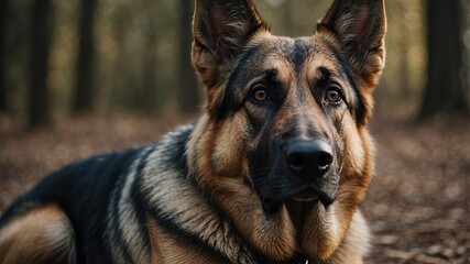 Closeup of a german shepherd's intense focused gaze