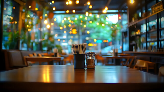 Blur Thai style interior restaurantBackground blurred couter coffee bar Resturant cafe cafe blurred background with bokeh : Generative AI