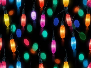 Colorful Christmas lights on a dark background.