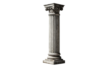 Antique pillar, vintage style, full body, centered and isolated, stark white background, high-quality stock photo, distinct texture details, shadows providing depth, soft lighting, realistic