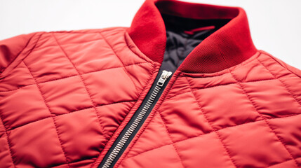 A bright red jacket with a quilted design. The zipper is open, and the jacket is a bomber style. The picture shows just the jacket, with a plain white background.