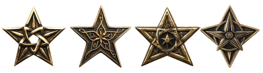 PNG Four unique copper decorative stars