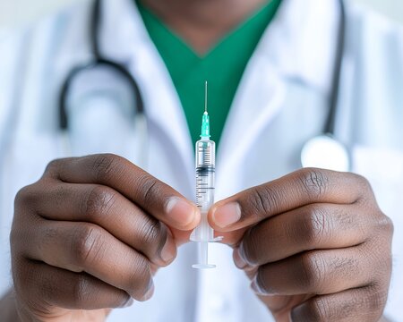 Doctor hands preparing a syringe for a vaccine injection, preventive health, immunization checkup