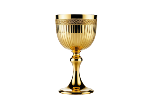 Golden goblet, full body, centered isolation, pure white background, high gloss reflection, studio lighting, minimal shadow, elegant silhouette, high-resolution stock photo