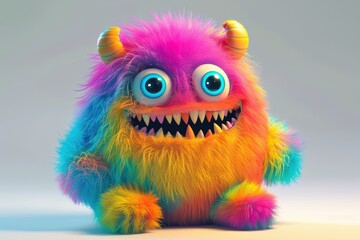 Fototapeta premium 3D monster character with bold colors standing against a white background under studio lighting.