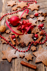 Star-Shaped Gingerbread Cookies on Wooden Background – Festive Holiday Treat