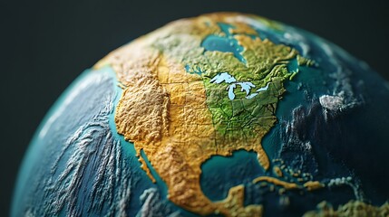 A detailed globe highlighting North America and the Great Lakes region.