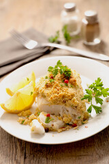 Crusted Fish Fillet on a Plate – Gourmet and Delicious Seafood Dish