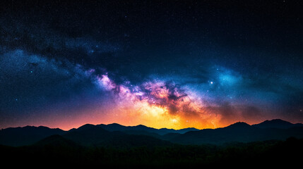 Fototapeta premium A beautiful night sky with a large, colorful cloud of milk