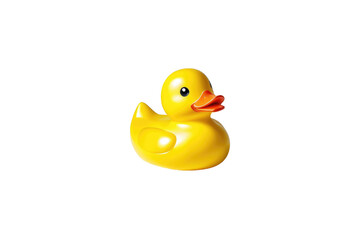 Fototapeta premium Yellow rubber duck, high-resolution stock photo, centered full body isolation, stark white background, smooth shine on surface mimicking studio lighting, perfect shadow casting beneath