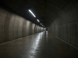 Completed tunnel with smooth concrete walls extending into darkness.