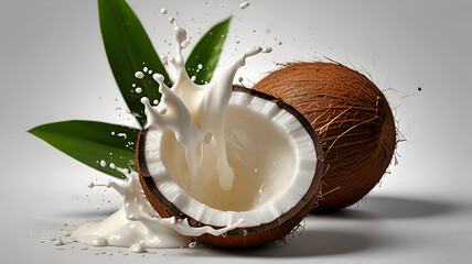 Coconut splash whit coconut milk isolated . Ai generative