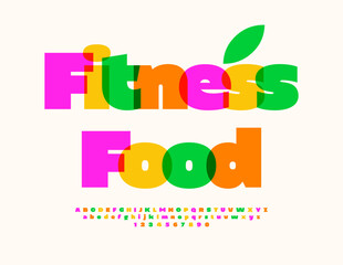 Vector eco template Fitness Food. Modern Bright Font. Creative Alphabet Letters and Numbers set.